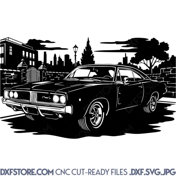 1968 Dodge Charger R-T 440 DXF Cut File _ Muscle-Car-CNC-Plasma-Laser-Cut-File