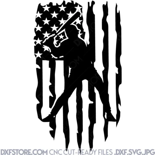 Baseball Pose Baseball Player US Flag