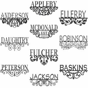 Classy Scroll Custom Last Name Metal Sign Package Downloadable DXF File for CNC Plasma Cut and Laser Cut