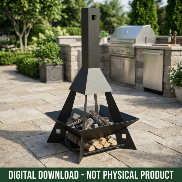 Contemporary Backyard Landscape With Pyramid Chimney Fire Pit DXF File Laser Cut Design