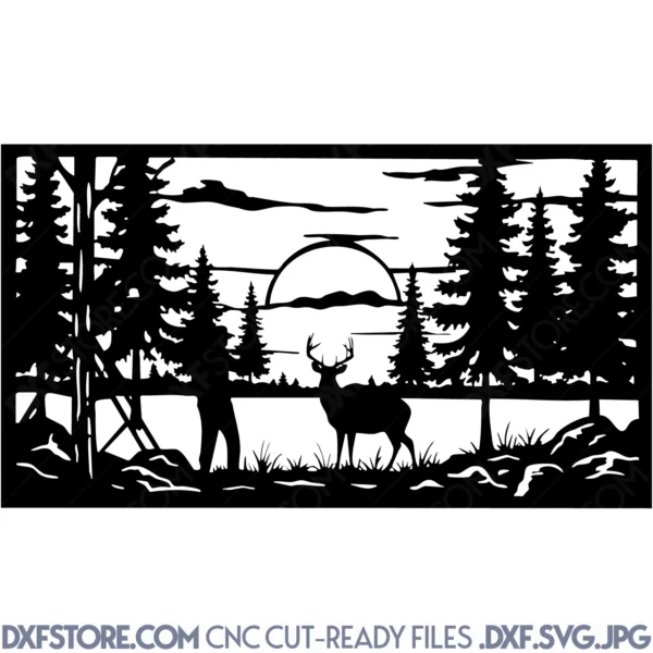 Deer Hunt Silhouette Scene 50'x28' Rectangular DXF Laser Cut File Deer Hunt Silhouette Scene 50'x28' Rectangular DXF Laser Cut File