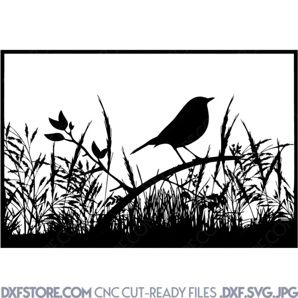Hummingbird On Branch Wilderness Sign DXF File Front View CNC Cutting.png