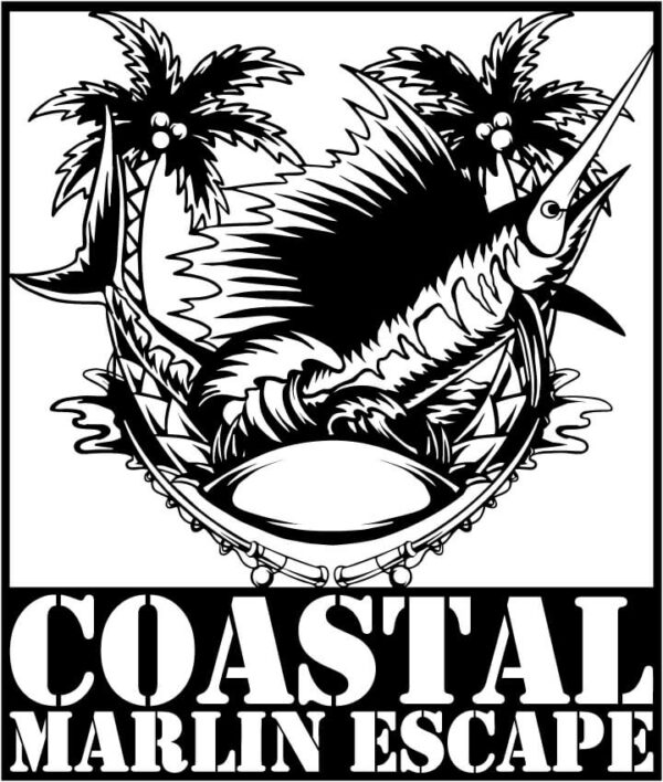 Marlin Fish with Fishing Rods and Sea Waves Signs CNC Cut-Ready DXF File Marlin Fish with Fishing Rods and Sea Waves Signs CNC Cut-Ready DXF File