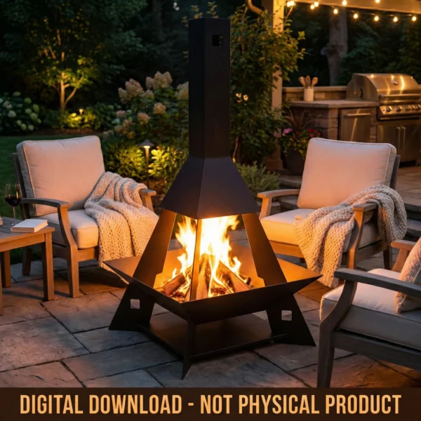 Modern Stone Patio Decor Using Pyramid Chimney Fire Pit DXF File DIY Welding Project