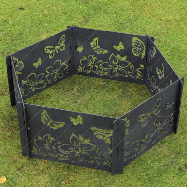 Fire Pit Ring Hexagon Collapsible Ornamental Floral and Butterflies Natural Scenery No Welding Needed DXF File for For CNC Plasma Cutter