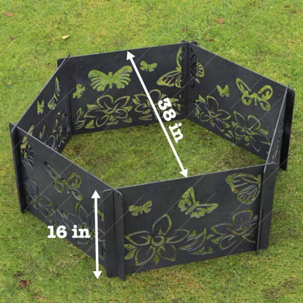 Fire Pit Ring Hexagon Collapsible Ornamental Floral and Butterflies Natural Scenery No Welding Needed DXF File for For Laser Cutter