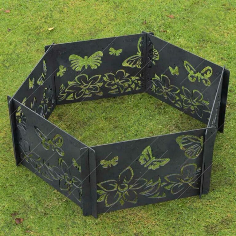 Fire Pit Ring Hexagon Collapsible Ornamental Floral and Butterflies Natural Scenery No Welding Needed DXF File for Plasma Cutting Fire Pit Ring Hexagon Collapsible Ornamental Floral and Butterflies Natural Scenery No Welding Needed DXF File for Plasma Cutting