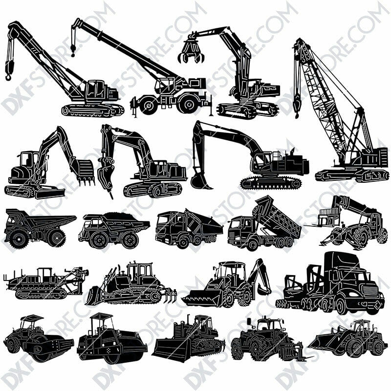 Construction Building Equipments Package DXF SVG Plasma Laser Downloadable Files For Sale Construction Building Equipments Package DXF SVG Plasma Laser Downloadable Files For Sale