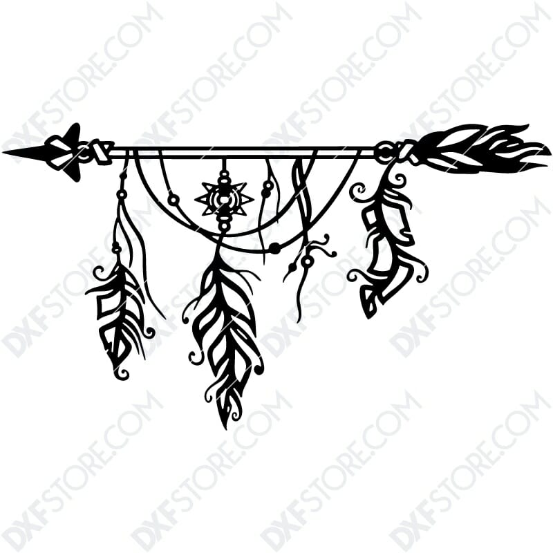 Dream Catcher Arrow and Feathers Boho Sign Plasma Art Metal Sign Plasma and Laser Cut DXF File