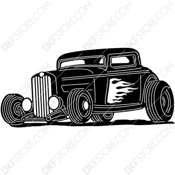 Hot Rod With Flames Classic Car 1932 Ford Coupe Cut-Ready DXF File for CNC Laser Cut Hot Rod With Flames Classic Car 1932 Ford Coupe Cut-Ready DXF File for CNC Laser Cut