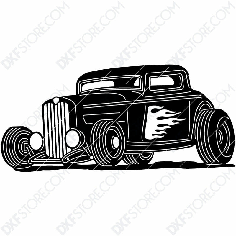 Hot Rod With Flames Classic Car 1932 Ford Coupe Cut-Ready DXF File for CNC Laser Cut