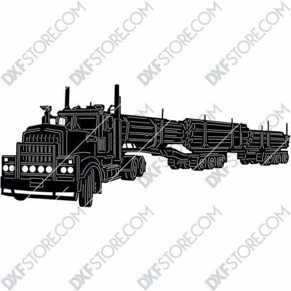 Kenworth 909 Truck with a set of log trailers Custom Order Cut-Ready Plasma Cut DXF File Download for CNC