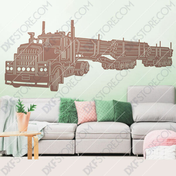 Kenworth 909 Truck with a set of log trailers Custom Order DXF DXF File Downloadable DXF for CNC Plasma DXF Files