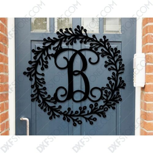 Leafy Decorative front door sign last name Monogram Wall Decor Letter Door Sign Hanger DXF SVG Laser Cut for CNC