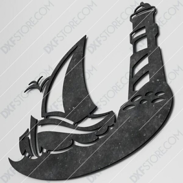 Lighthouse Sailing School Custom Logo Plasma Art for CNC Plasma Cut Cut-Ready DXF File for CNC Waterjet Lighthouse Sailing School Custom Logo Plasma Art for CNC Plasma Cut Cut-Ready DXF File for CNC Waterjet