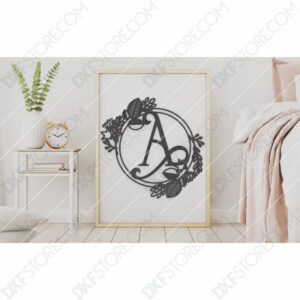 Monogram Plaque Letter A Decorative Floral Frame DXF File for CNC Plasma and Laser Cut