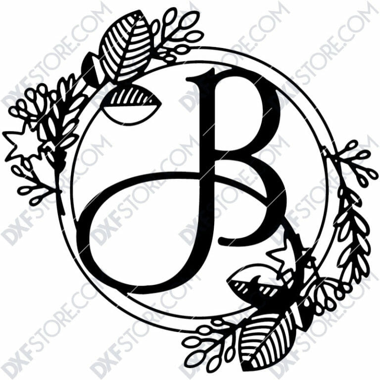 Monogram Plaque Letter B Decorative Floral Frame - DXF File Cut-Ready ...