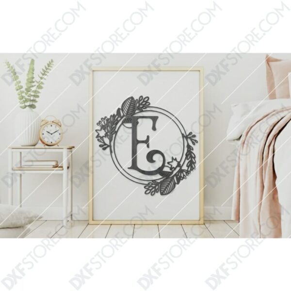 Monogram Plaque Letter E Decorative Floral Frame SVG File for CNC Plasma Cut