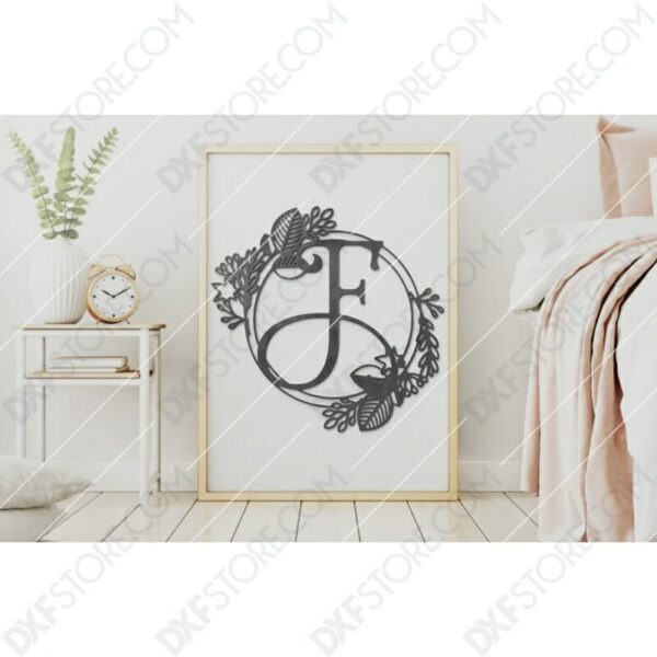 Monogram Plaque Letter F Decorative Floral Frame
