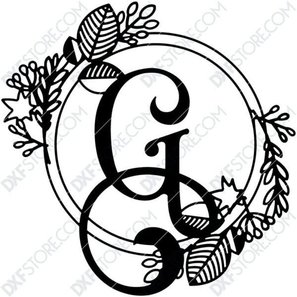Monogram Plaque Letter G Decorative Floral Frame DXF File Cut-Ready for CNC