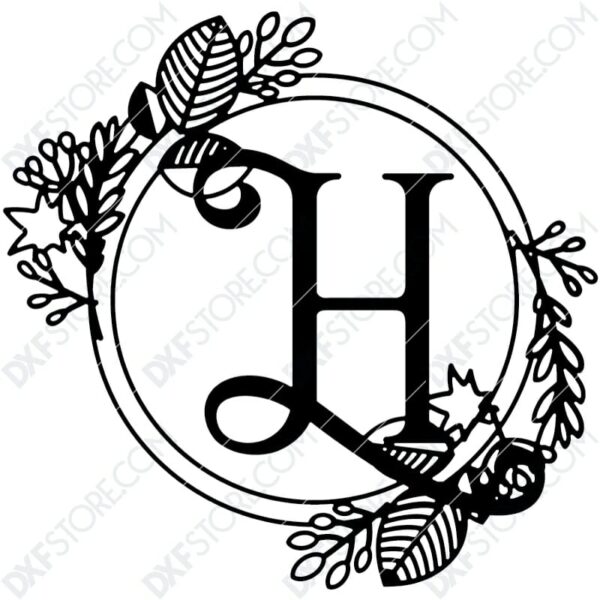 Monogram Plaque Letter H Decorative Floral Frame DXF File Cut-Ready for CNC Monogram Plaque Letter H Decorative Floral Frame DXF File Cut-Ready for CNC