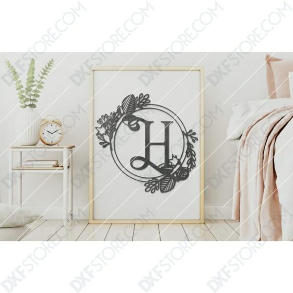 Monogram Plaque Letter H Decorative Floral Frame DXF File for CNC Plasma and Laser Cut Monogram Plaque Letter H Decorative Floral Frame DXF File for CNC Plasma and Laser Cut