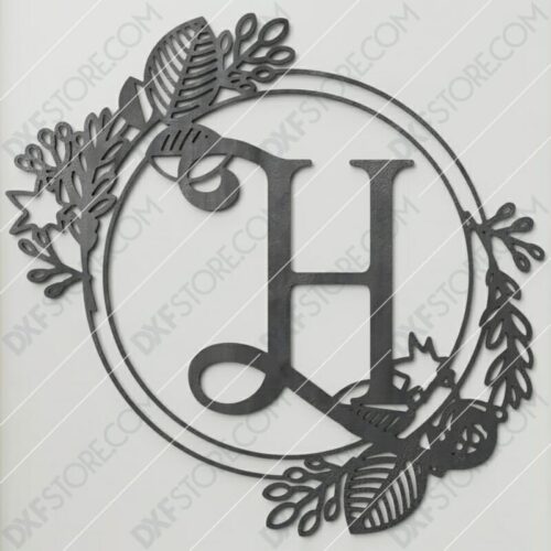 Monogram Plaque Letter H Decorative Floral Frame SVG File for CNC Plasma Cut