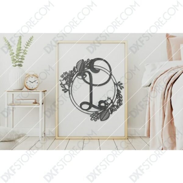 Monogram Plaque Letter L Decorative Floral Frame Plasma and Laser Cut DXF File for CNC Monogram Plaque Letter L Decorative Floral Frame Plasma and Laser Cut DXF File for CNC