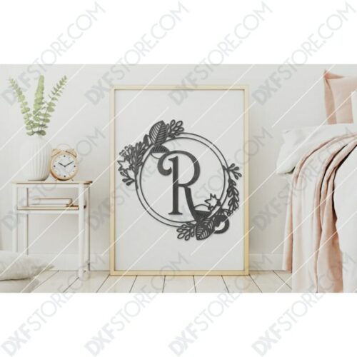 Monogram Plaque Letter R Decorative Floral Frame - DXF File Cut-Ready ...
