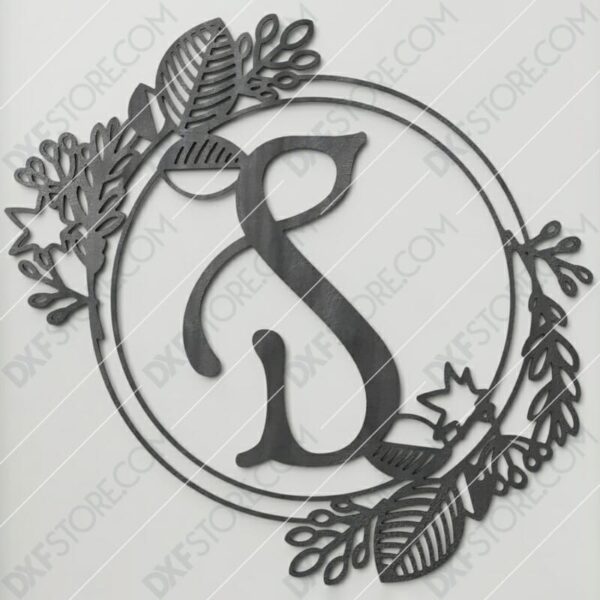 Monogram Plaque Letter S Decorative Floral Frame CNC Cut-Ready DXF File Monogram Plaque Letter S Decorative Floral Frame CNC Cut-Ready DXF File