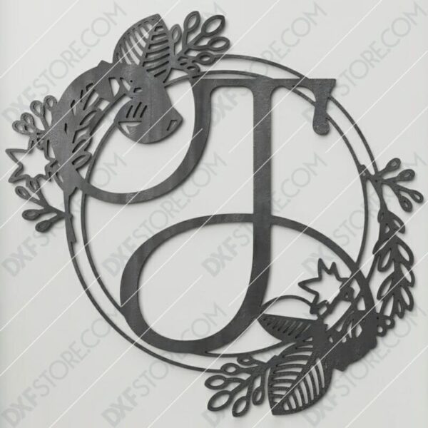 Monogram Plaque Letter T Decorative Floral Frame Plasma and Laser Cut DXF File for CNC Monogram Plaque Letter T Decorative Floral Frame Plasma and Laser Cut DXF File for CNC