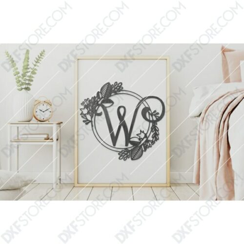 Monogram Plaque Letter W Decorative Floral Frame - DXF File Cut-Ready ...