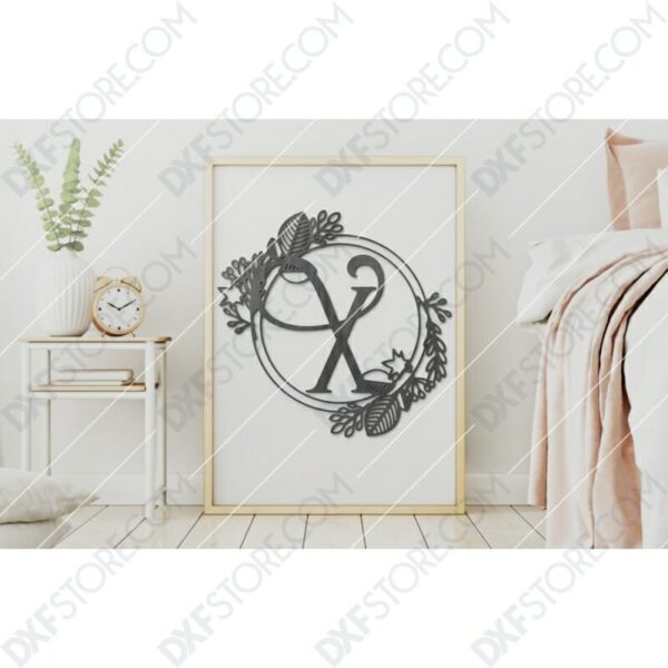 Monogram Plaque Letter X Decorative Floral Frame Plasma Cut DXF File Cut-Ready Monogram Plaque Letter X Decorative Floral Frame Plasma Cut DXF File Cut-Ready