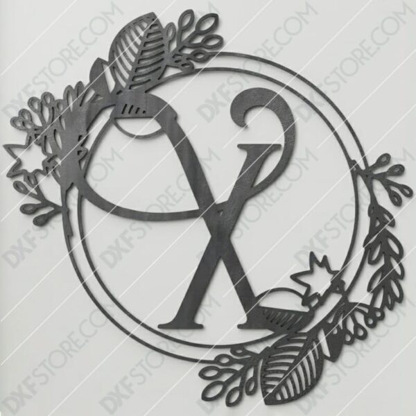 Monogram Plaque Letter X Decorative Floral Frame Plasma and Laser Cut DXF File for CNC Monogram Plaque Letter X Decorative Floral Frame Plasma and Laser Cut DXF File for CNC