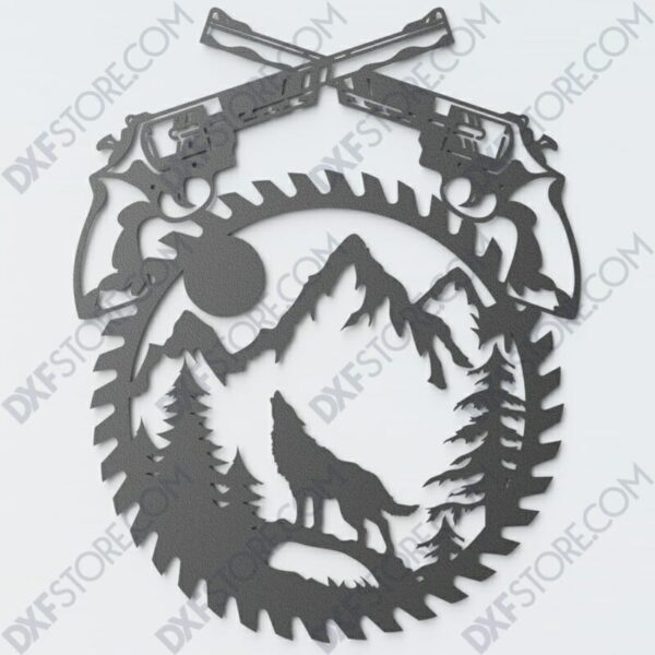 Revolvers Moaning Wolf Saw Blade Wall Art Laser Cut