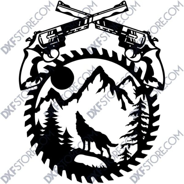 Revolvers Moaning Wolf Saw Blade Wall Art Laser Plasma Cut