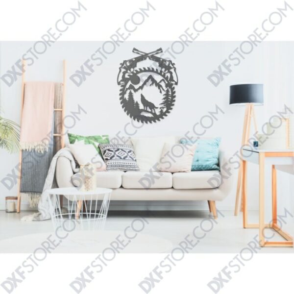 Revolvers Moaning Wolf Saw Blade Wall Art Scene Laser Cut