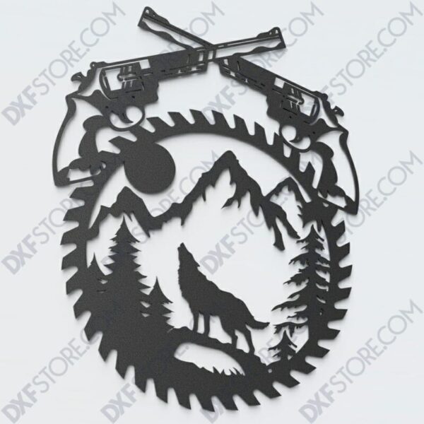 Revolvers Moaning Wolf Saw Blade Wall Art Side Plasma Laser Cut