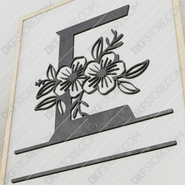 Split Monogram Elegant Floral Split Alphabet Letter E Cut-Ready Plasma Cut DXF File Download for CNC Plasma and Laser Cut