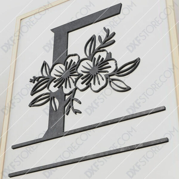 Split Monogram Elegant Floral Split Alphabet Letter F Cut-Ready Plasma Cut DXF File Download for CNC Plasma and Laser Cut