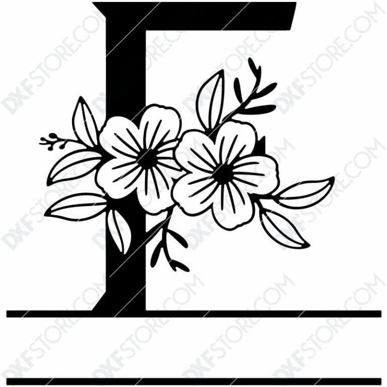 Split Monogram Elegant Floral Split Alphabet Letter F - DXF File Cut ...