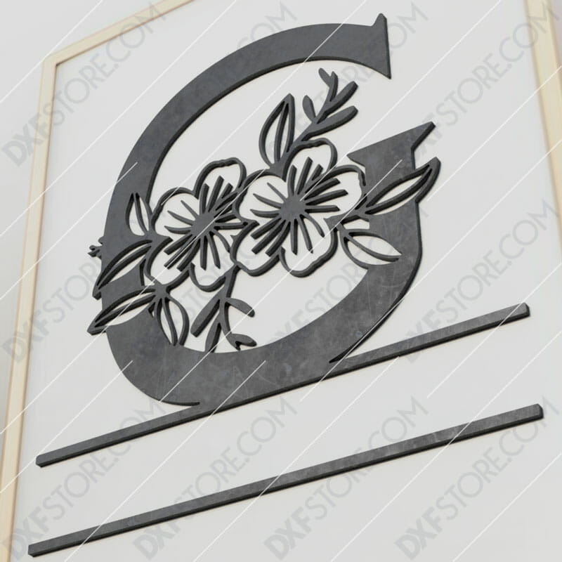 Split Monogram Elegant Floral Split Alphabet Letter G Cut-Ready Plasma Cut DXF File Download for CNC Plasma and Laser Cut