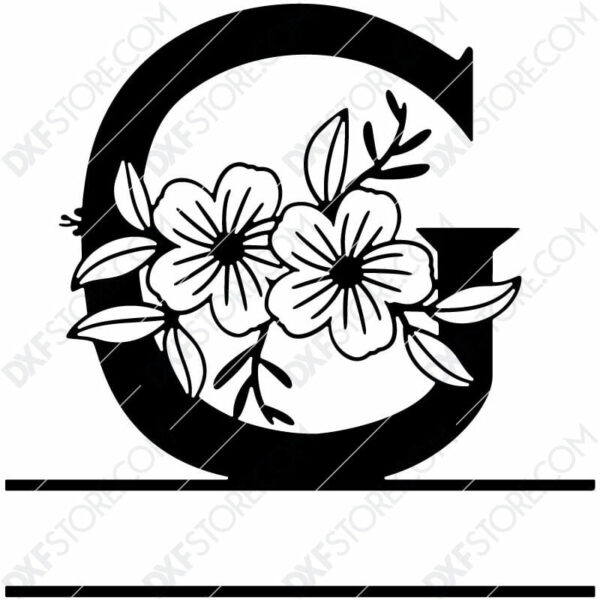 Split Monogram Elegant Floral Split Alphabet Letter G DXF File Download Plasma Art for CNC Plasma Cut Cut-Ready DXF File for CNC