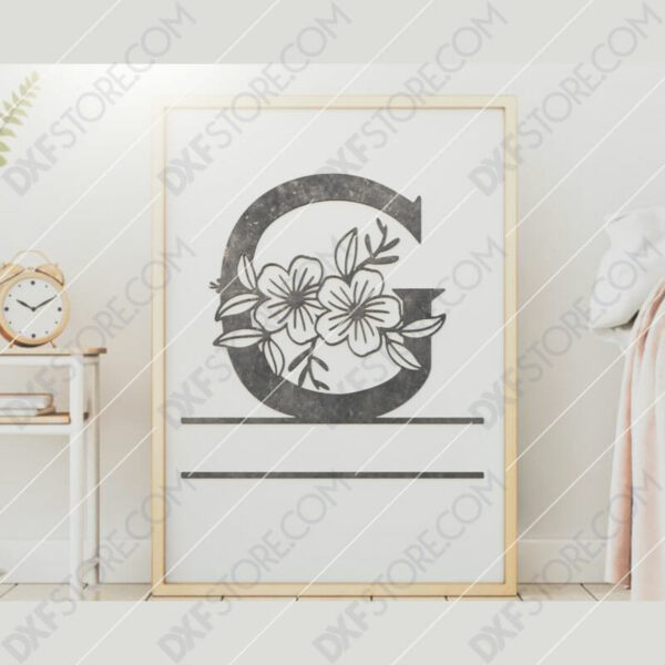 Split Monogram Elegant Floral Split Alphabet Letter G DXF File Downloadable DXF for CNC Plasma DXF Files Download