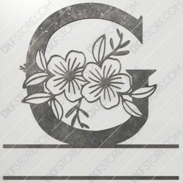 Split Monogram Elegant Floral Split Alphabet Letter G DXF File Plasma and Laser Cut for CNC Laser and Plasma Cutter