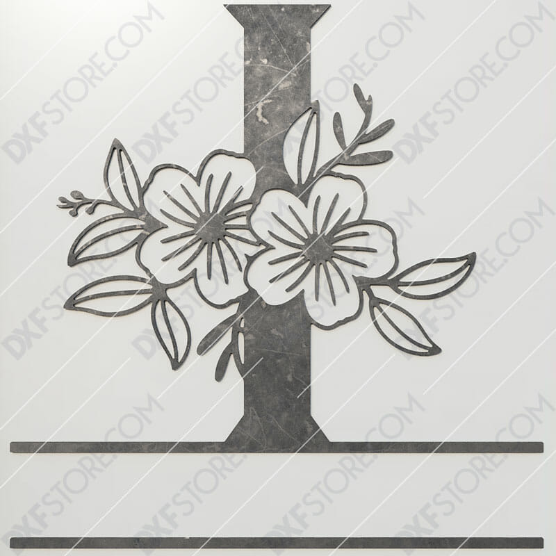 Split Monogram Elegant Floral Split Alphabet Letter I DXF File Plasma and Laser Cut for CNC Laser and Plasma Cut