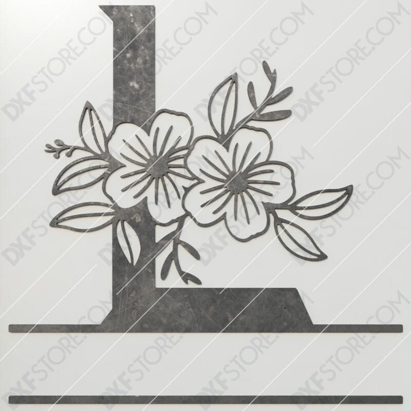 Split Monogram Elegant Floral Split Alphabet Letter L DXF File Plasma and Laser Cut for CNC Laser and Plasma Cut
