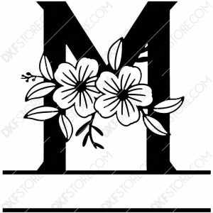 Split Monogram Elegant Floral Split Alphabet Letter M DXF File Download Plasma Art for CNC Plasma Cut Cut-Ready DXF File for CNC