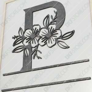 Split Monogram Elegant Floral Split Alphabet Letter P Cut-Ready Plasma Cut DXF File Download for CNC Plasma and Laser Cut