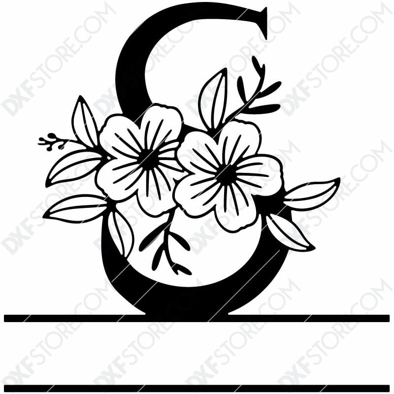 Split Monogram Elegant Floral Split Alphabet Letter S DXF File Download Plasma Art for CNC Plasma Cut Cut-Ready DXF File for CNC